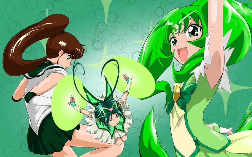 midorikawa nao, kino makoto, sailor jupiter, cure march, akimoto komachi, and 1 more (precure and 4 more) drawn by miyoshi_(mitomohiro)