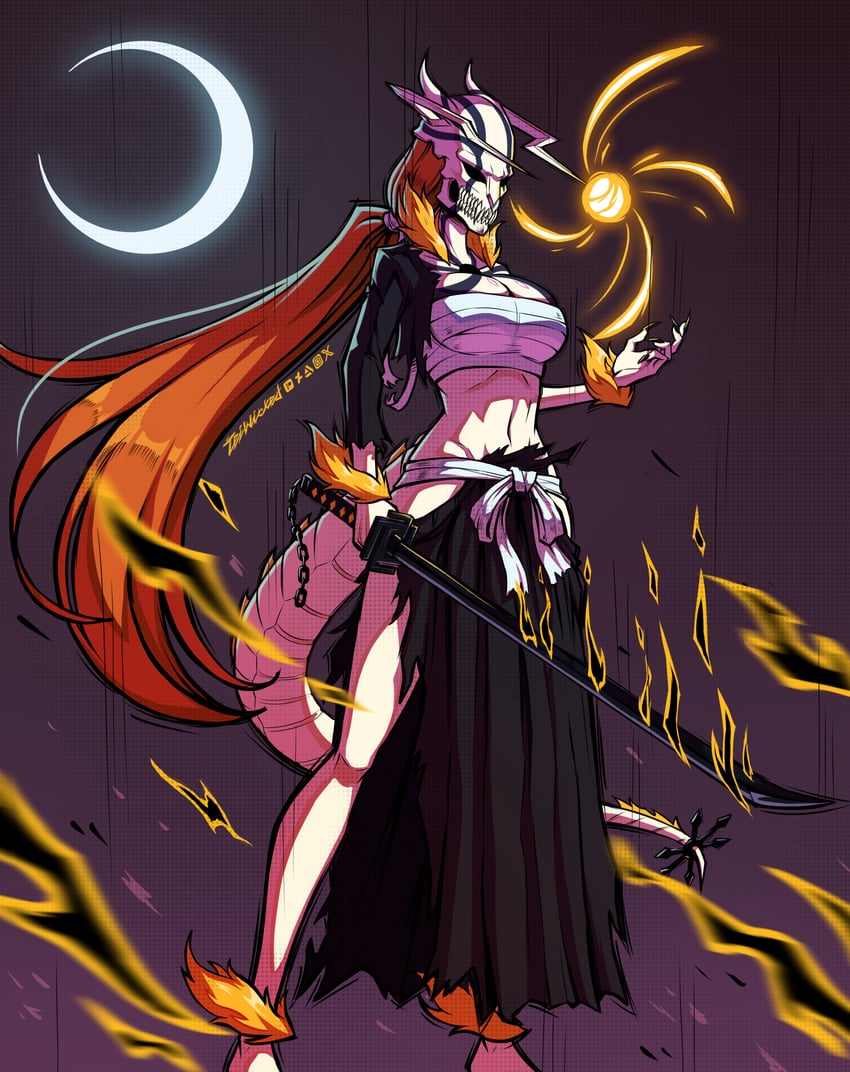 inoue orihime, kurosaki ichigo, and hollow ichigo (bleach) drawn by teiwicked