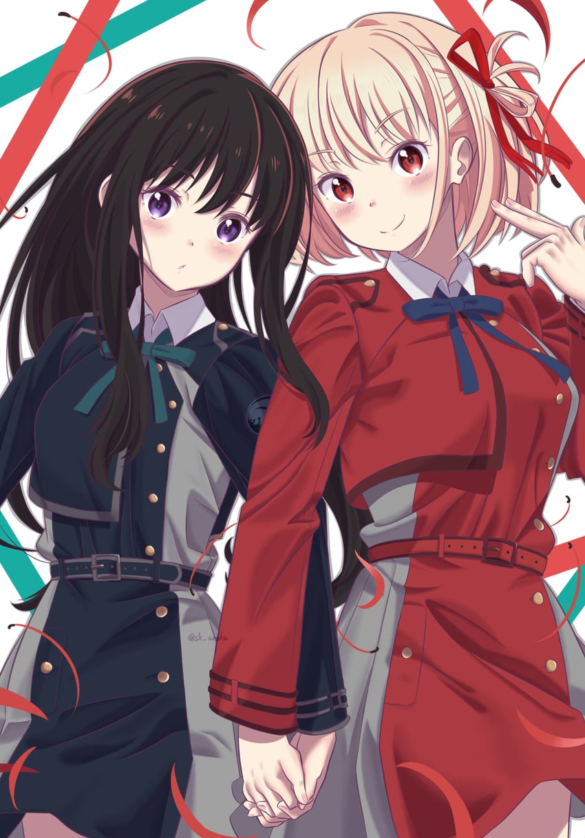 nishikigi chisato and inoue takina (lycoris recoil) drawn by shikinnsonn