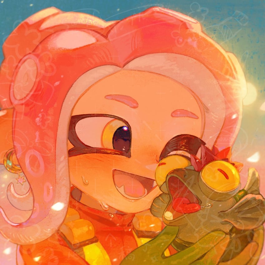octoling player character, octoling girl, and smallfry (splatoon and 1 more) drawn by dmwggg
