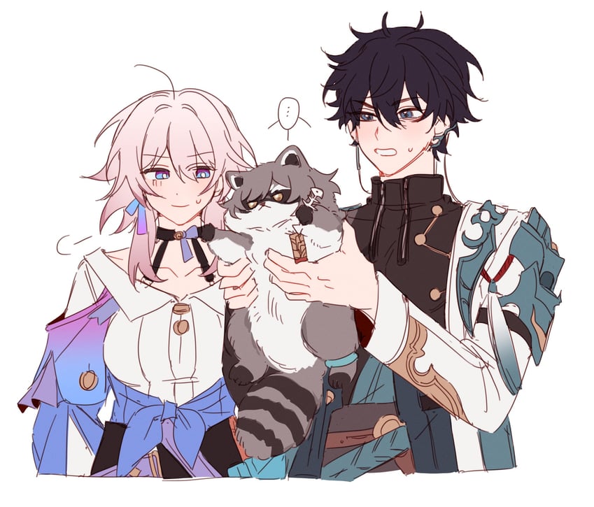 trailblazer, stelle, march 7th, and dan heng (honkai and 1 more) drawn by majunjuu