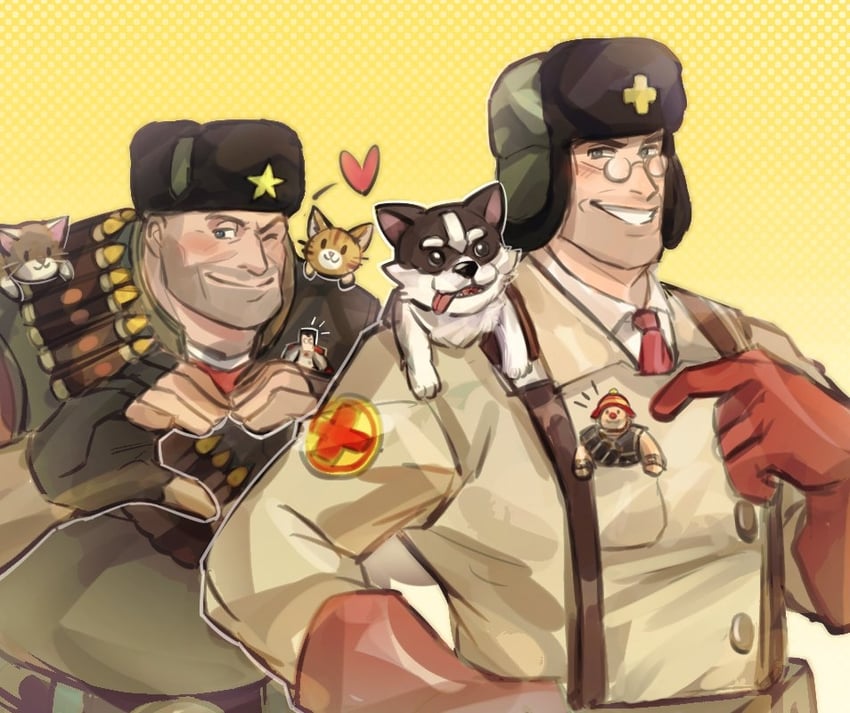 medic, heavy, red heavy, red medic, pocket heavy, and 3 more (team fortress 2) drawn by sdz_(inazuma)
