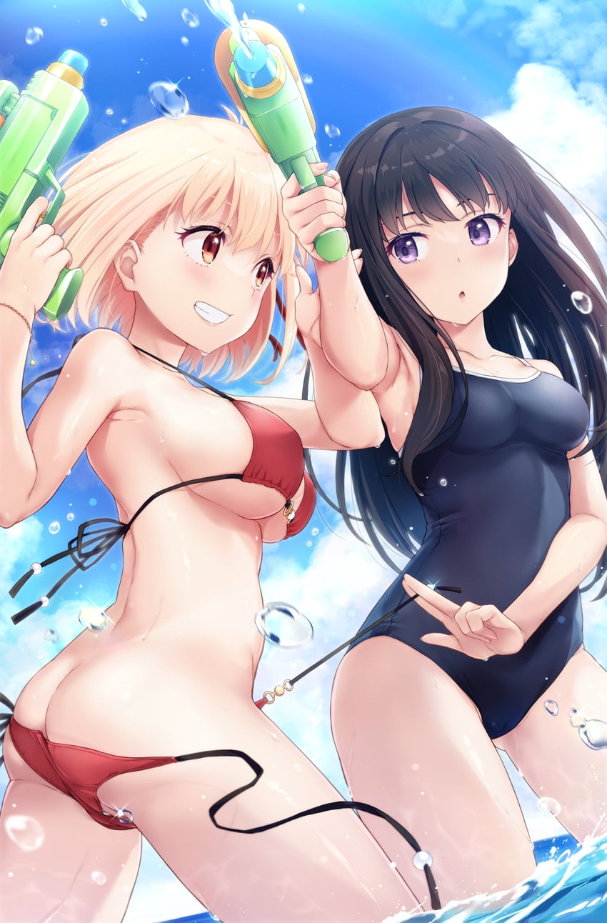 nishikigi chisato and inoue takina (lycoris recoil) drawn by amenosorashido