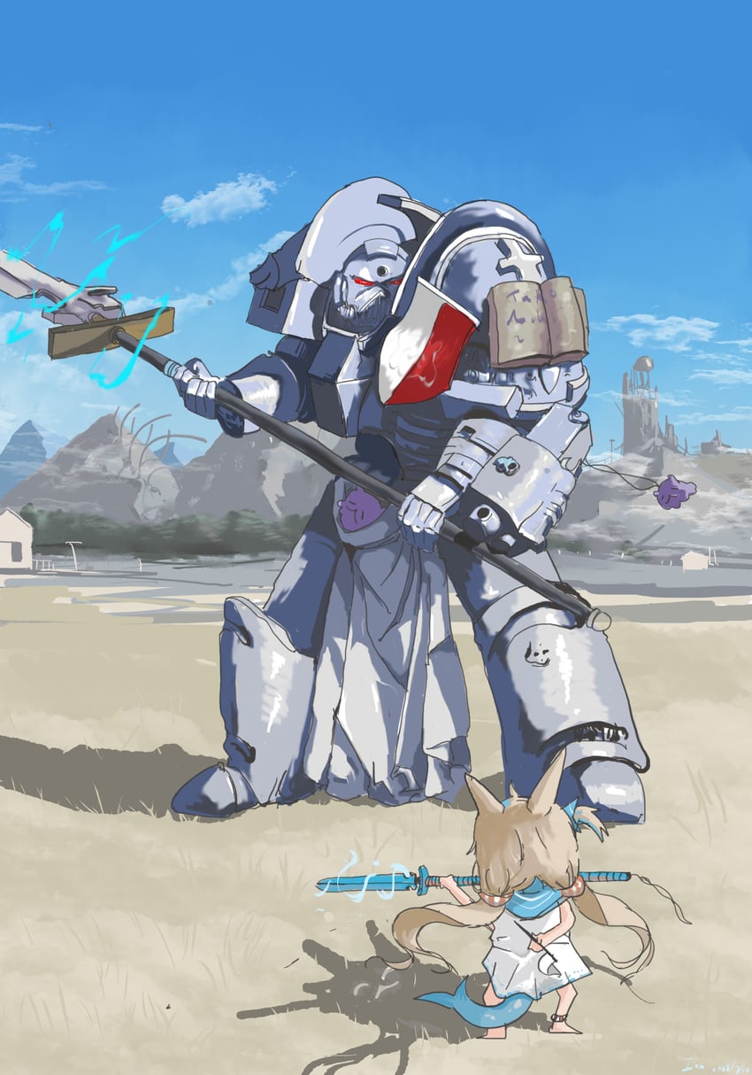 takodachi, adeptus astartes, and sameko saba (hololive and 3 more) drawn by hungyn16526851