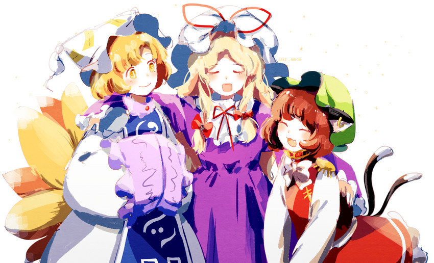 yakumo yukari, yakumo ran, and chen (touhou) drawn by cake_mogo