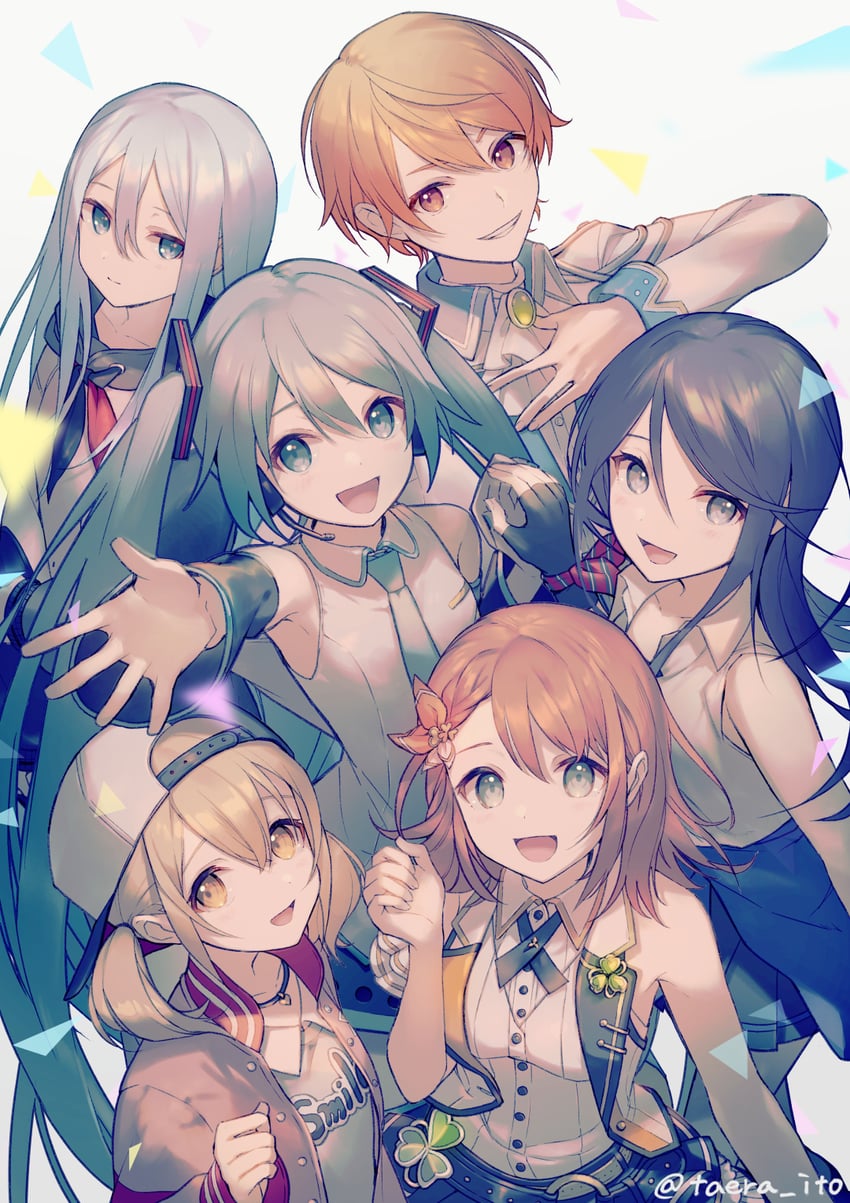 hatsune miku, yoisaki kanade, tenma tsukasa, azusawa kohane, hanasato minori, and 1 more (vocaloid and 1 more) drawn by ito_taera