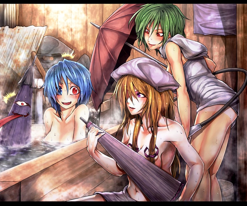 yakumo yukari, kazami yuuka, and tatara kogasa (touhou and 1 more) drawn by ryuuichi_(f_dragon)