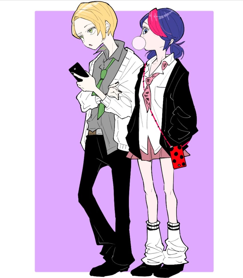 marinette dupain-cheng and adrien agreste (miraculous ladybug) drawn by miracharink0