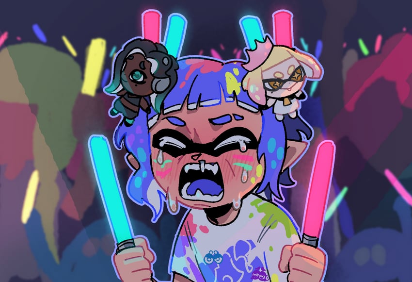 inkling player character, inkling girl, marina, and pearl (splatoon and 2 more) drawn by caffstrink
