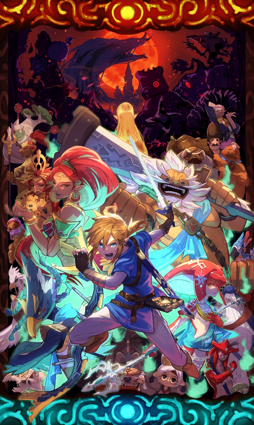 link, princess zelda, purah, mipha, urbosa, and 27 more (the legend of zelda and 1 more) drawn by uedrk_yamato
