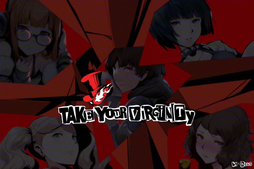 takamaki anne, sakura futaba, niijima makoto, kawakami sadayo, takemi tae, and 2 more (persona and 1 more) drawn by hews