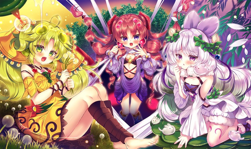 traptrix sera, traptrix atypus, and traptrix cularia (yu-gi-oh!) drawn by suzunone_rena