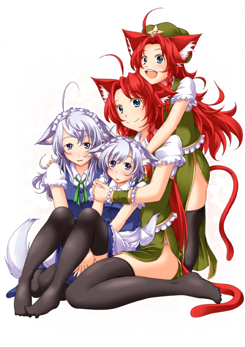 izayoi sakuya, hong meiling, and inu sakuya (touhou) drawn by lozelia
