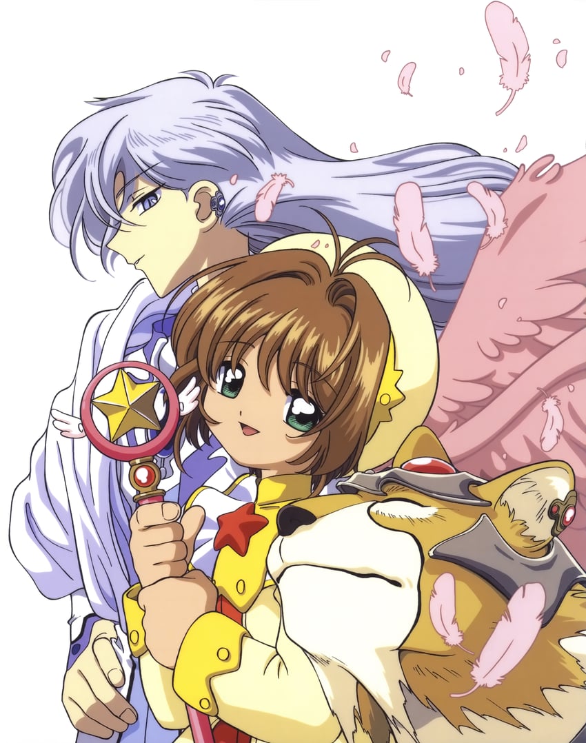 kinomoto sakura, kero, yue, and kerberos (cardcaptor sakura) drawn by takahashi_kumiko