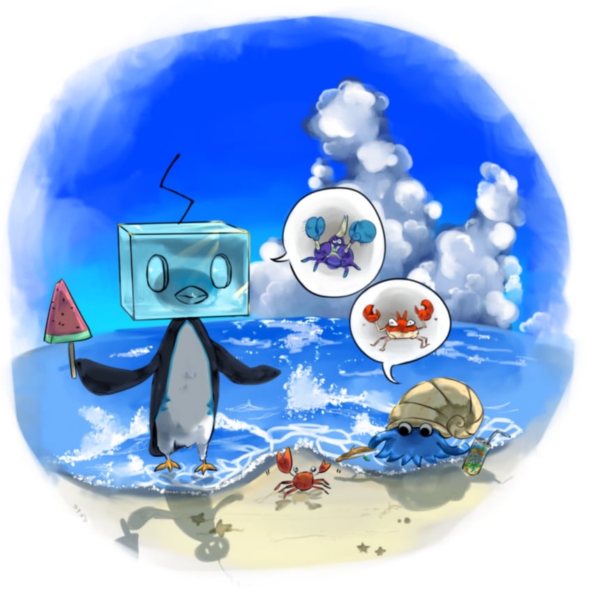 omanyte, eiscue, krabby, and crabrawler (pokemon) drawn by ebifurai_kakigwa