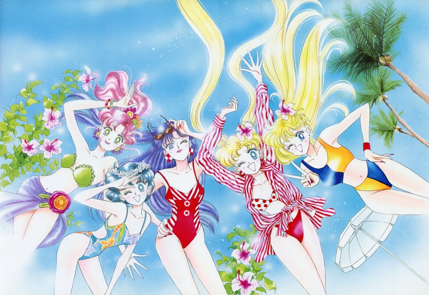 tsukino usagi, mizuno ami, aino minako, hino rei, and kino makoto (bishoujo senshi sailor moon) drawn by takeuchi_naoko