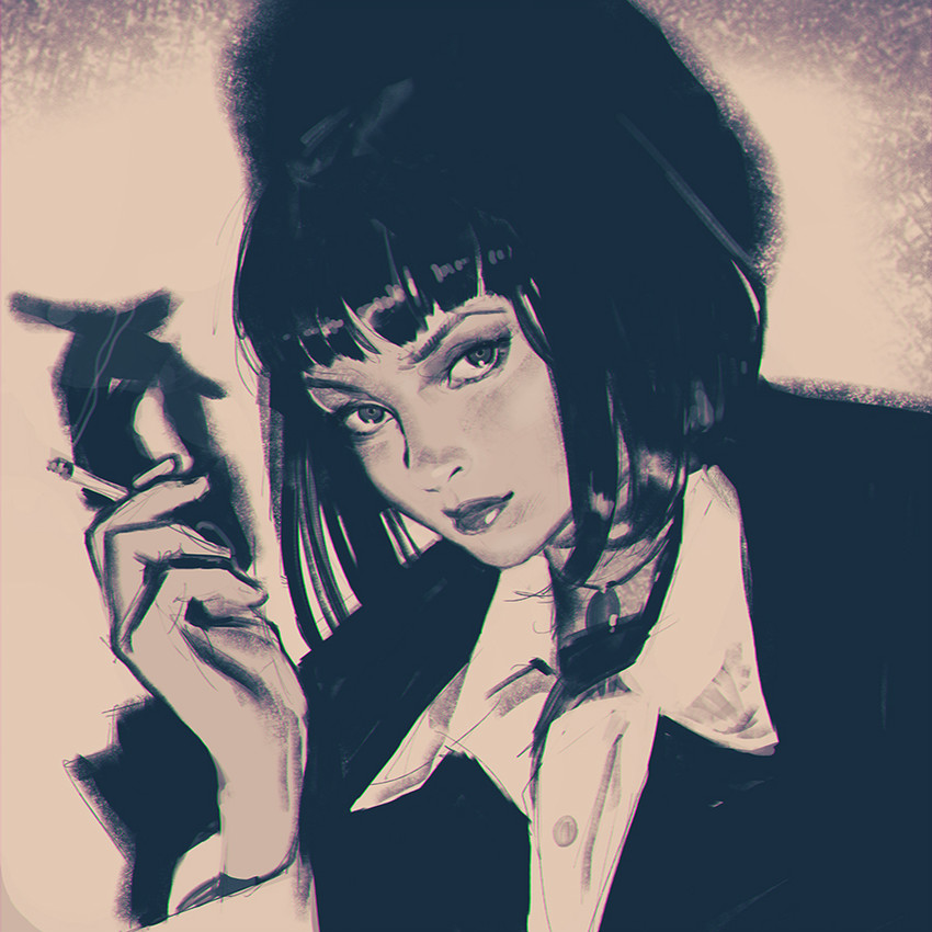 mia wallace and uma thurman (pulp fiction) drawn by ilya_kuvshinov