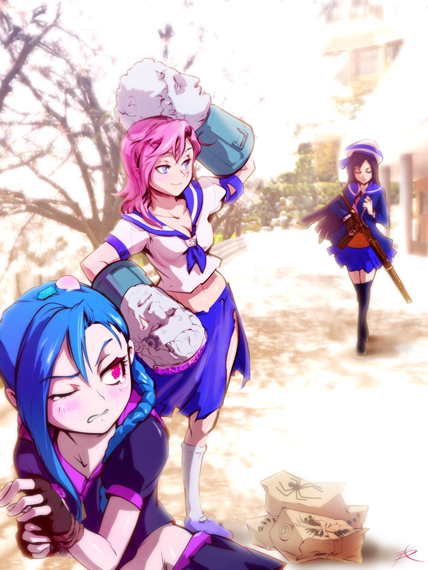 jinx, vi, and caitlyn (league of legends) drawn by phantom_ix_row