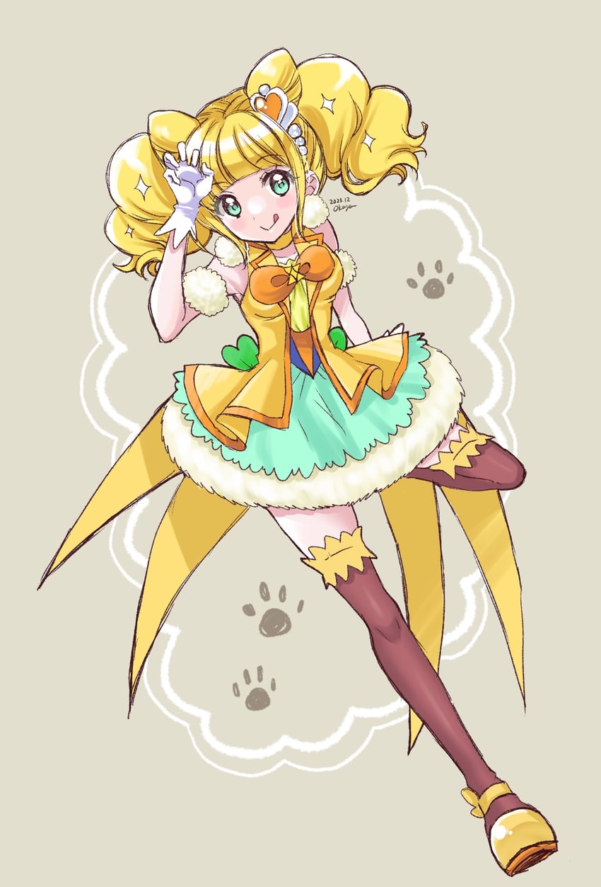 hiramitsu hinata and cure sparkle (precure and 1 more) drawn by okayashi