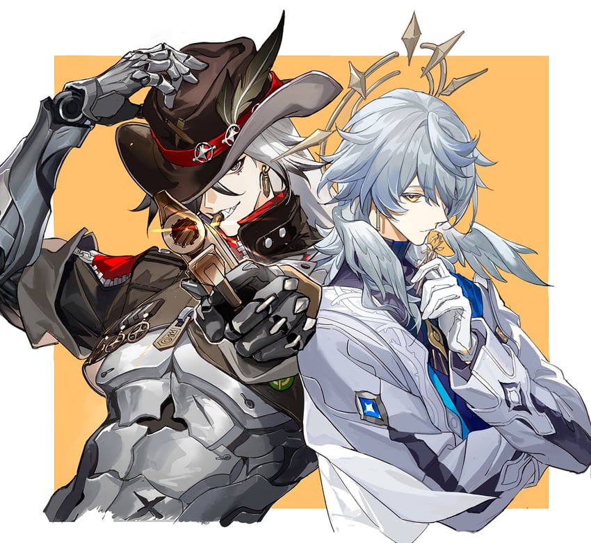 sunday and boothill (honkai and 1 more) drawn by qing