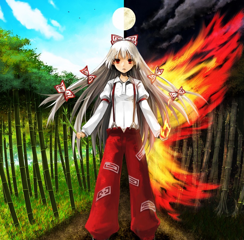 fujiwara no mokou (touhou and 1 more) drawn by fujiyama