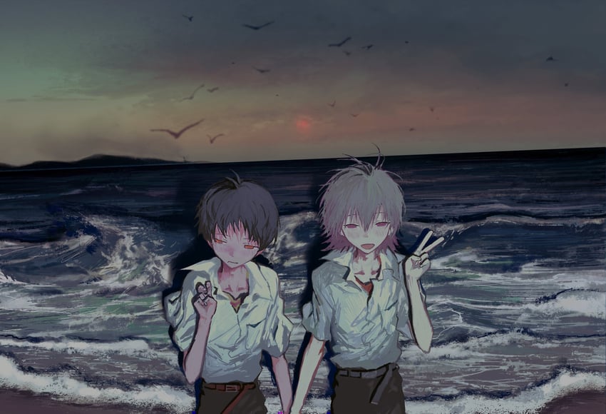ikari shinji and nagisa kaworu (neon genesis evangelion) drawn by fishcoooo