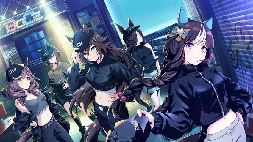 rice shower, matikane tannhauser, cheval grand, mr. c.b., and hokko tarumae (umamusume)