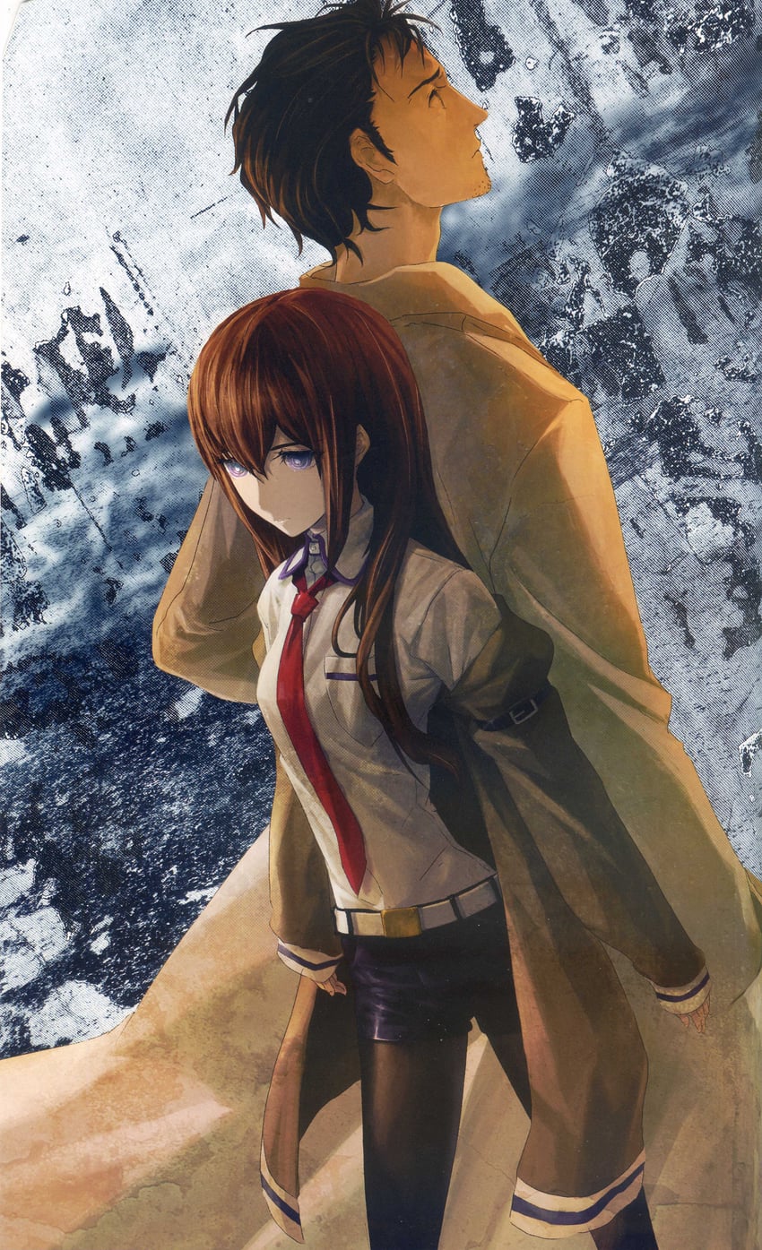 makise kurisu and okabe rintarou (steins;gate) drawn by huke