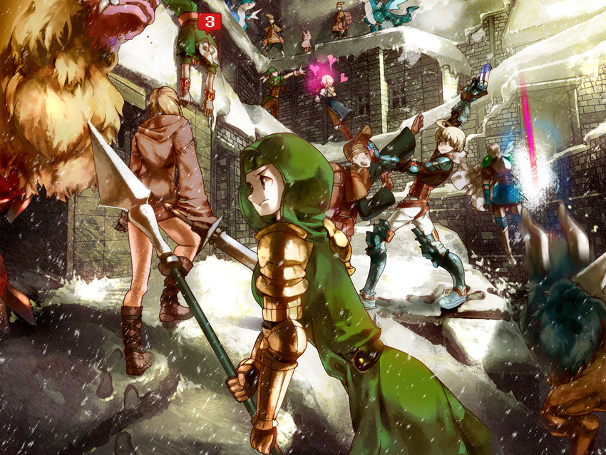 moogle, agrias oaks, ramza beoulve, geomancer, knight, and 5 more (final fantasy and 1 more) drawn by tanokura_mon