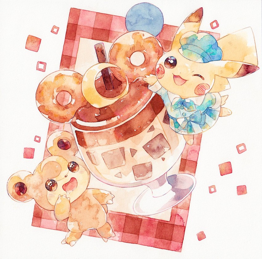 pikachu and teddiursa (pokemon and 1 more) drawn by oharu-chan