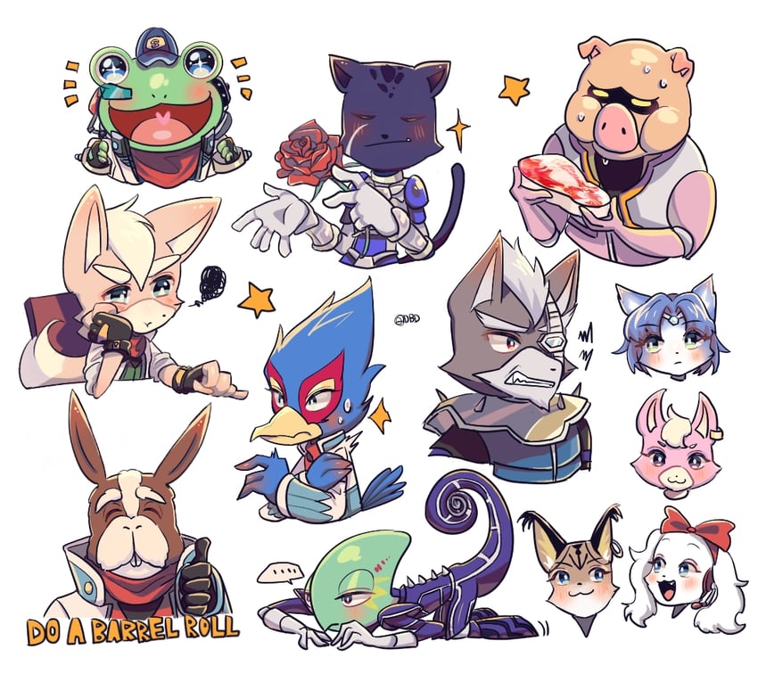 fox mccloud, krystal, wolf o'donnell, falco lombardi, slippy toad, and 6 more (star fox and 3 more) drawn by user_pp