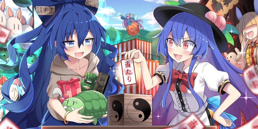 hinanawi tenshi, hata no kokoro, yorigami shion, and joutouguu mayumi (touhou and 1 more) drawn by e.o.