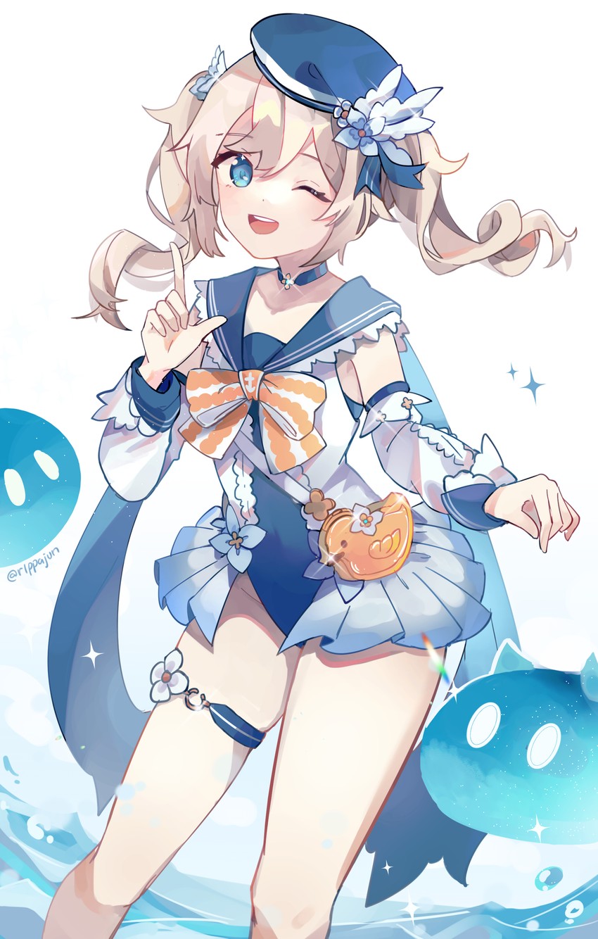 barbara, slime, and hydro slime (genshin impact) drawn by rippajun