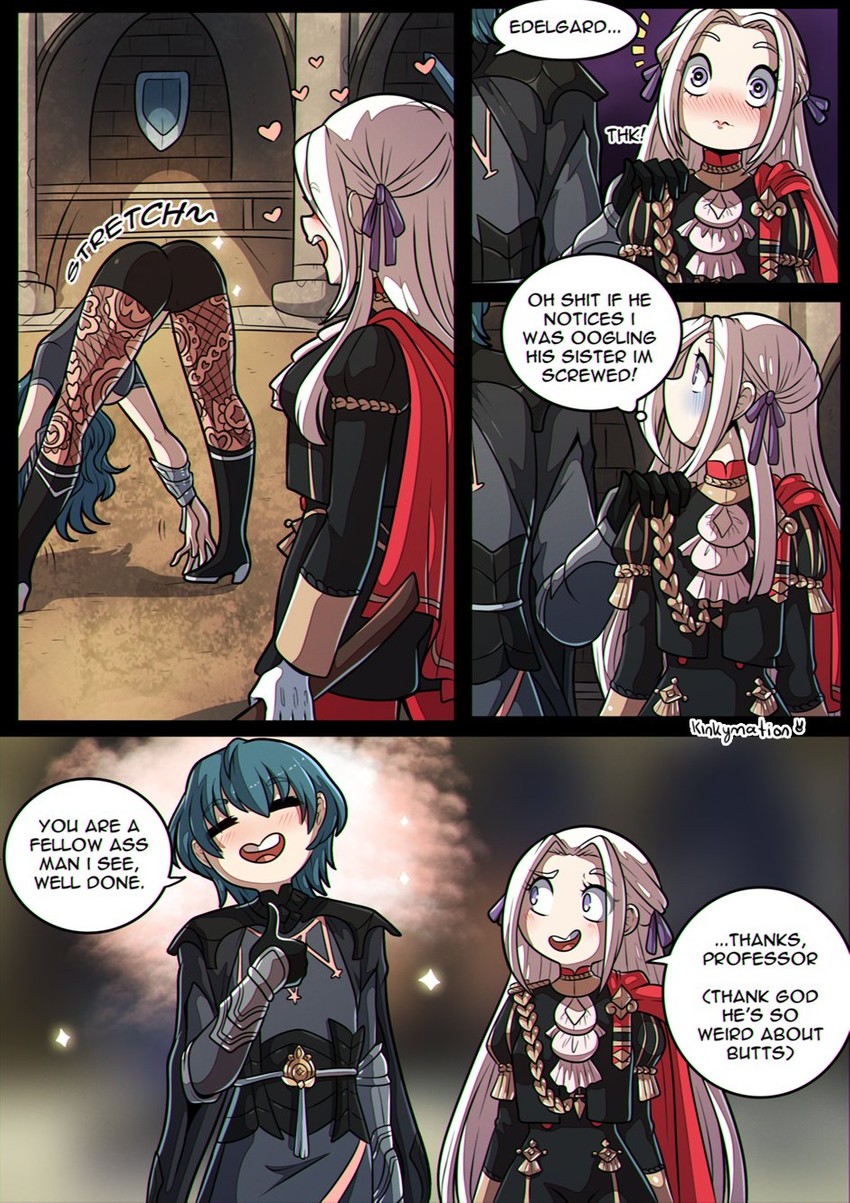 female byleth, edelgard von hresvelg, and male byleth (fire emblem and 1 more) drawn by kinkymation