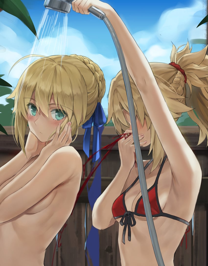 artoria pendragon, saber, and mordred (fate and 1 more) drawn by tonee