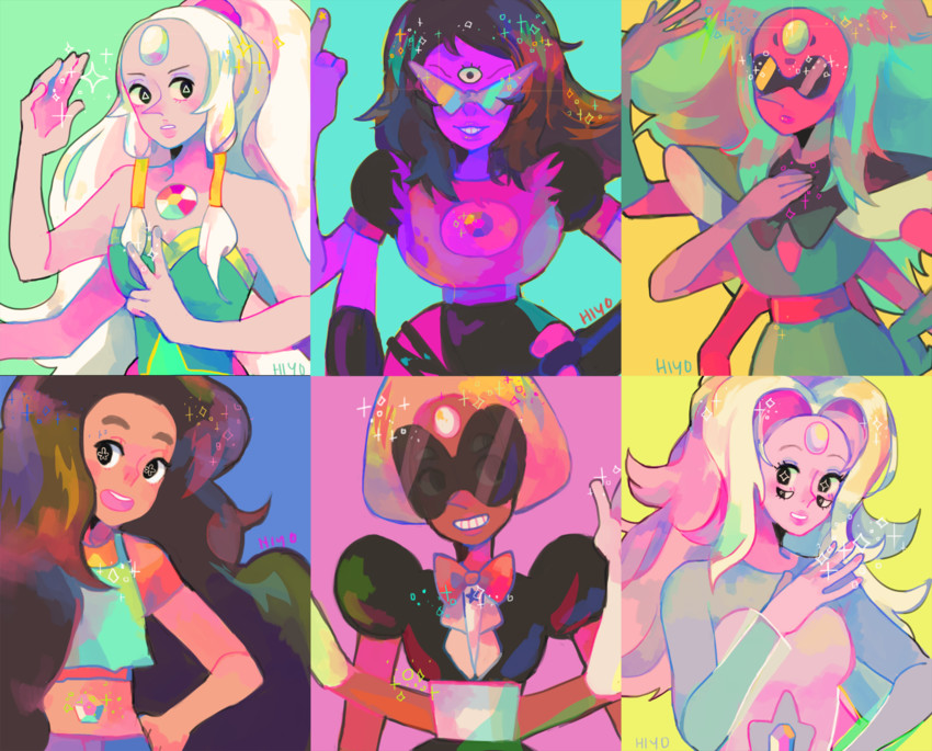 opal, rainbow quartz, stevonnie, sardonyx, sugilite, and 1 more (steven universe) drawn by hiyo_(taniiko)