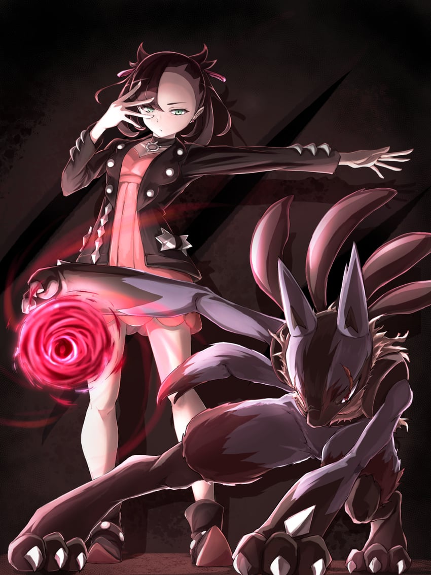 marnie, lucario, and mega lucario (pokemon and 1 more) drawn by itsudzumi