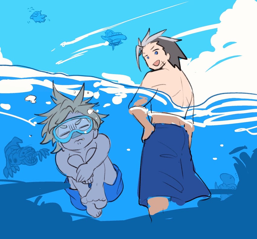 cloud strife, zack fair, and tonberry (final fantasy and 1 more) drawn by zkmp3235