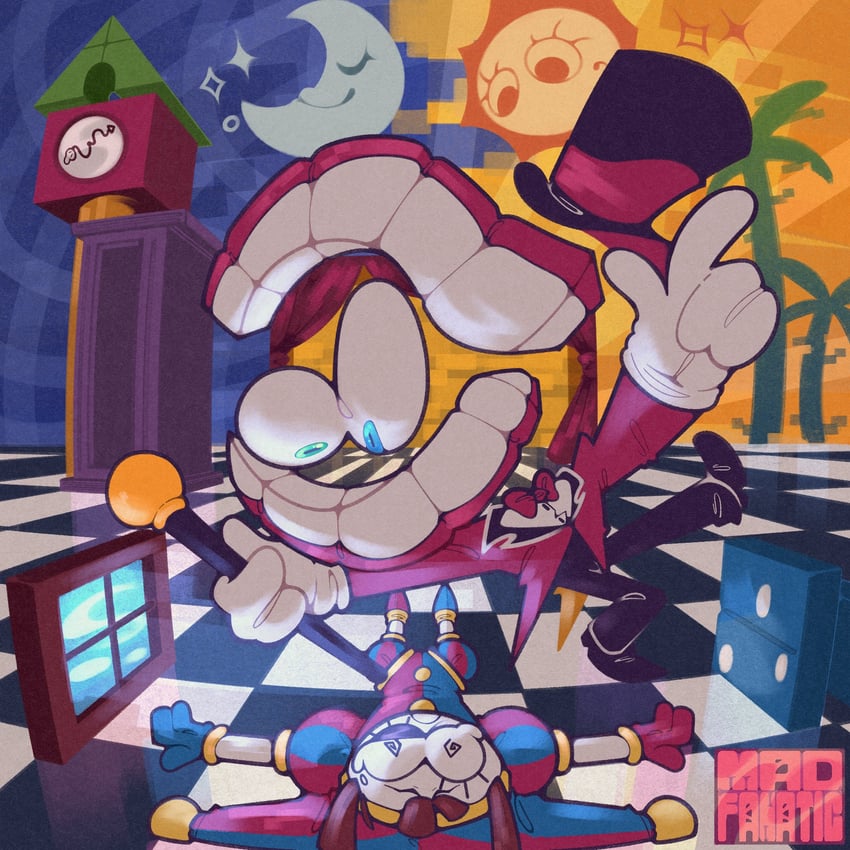 pomni and caine (the amazing digital circus) drawn by the_mad_fanatic