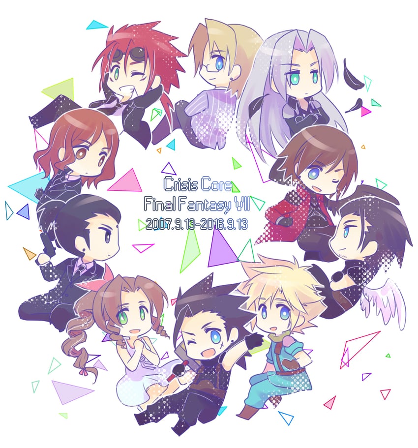 cloud strife, aerith gainsborough, sephiroth, zack fair, reno, and 5 more (final fantasy and 2 more) drawn by pentacle_dark