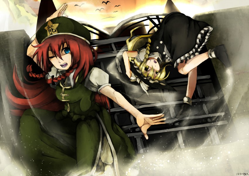 kirisame marisa and hong meiling (touhou) drawn by tokoroten_(hmmuk)