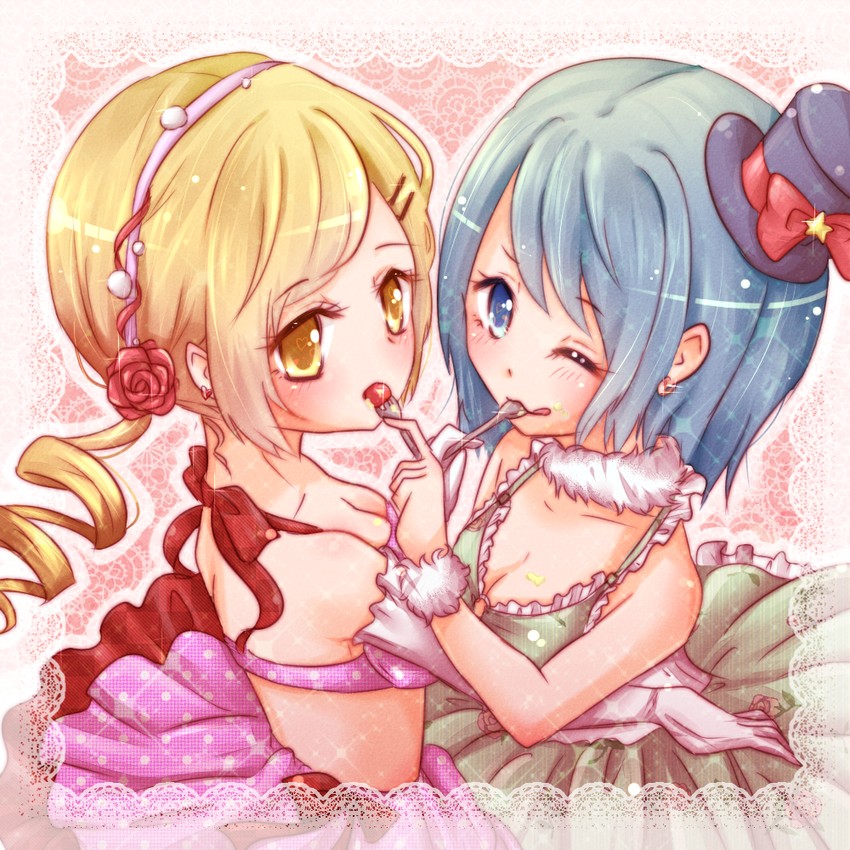miki sayaka and tomoe mami (mahou shoujo madoka magica) drawn by chizoku_sawa