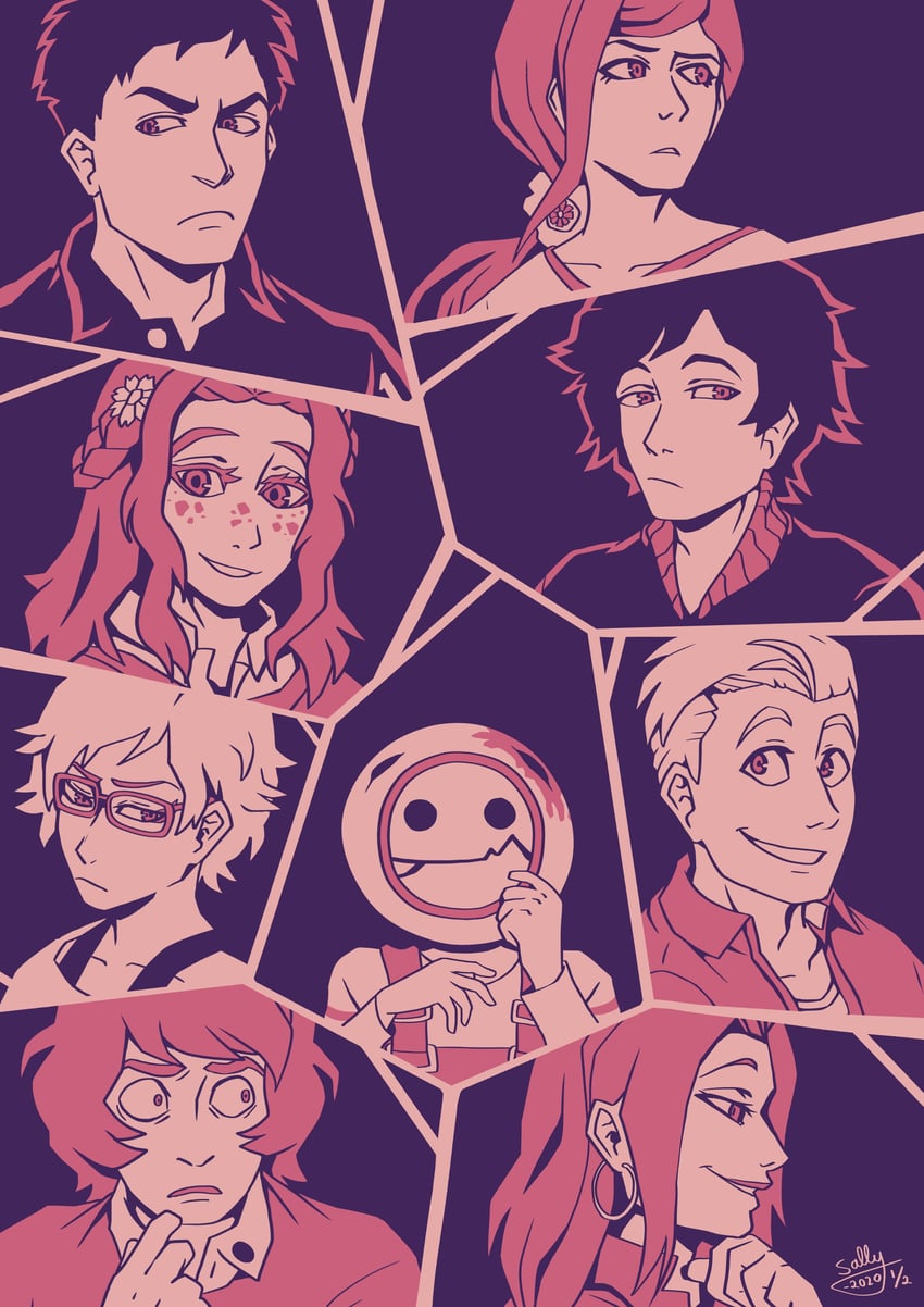 kurashiki akane, phi, junpei, sigma, diana, and 4 more (kyokugen dasshutsu and 1 more) drawn by sigmacatdilemma