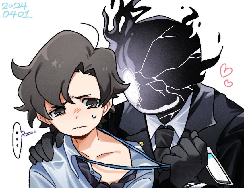 sensei and black suit (blue archive and 1 more) drawn by frisk_(frisk02190405)
