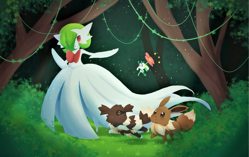 gardevoir, eevee, mega gardevoir, zigzagoon, and flabebe (pokemon) drawn by bellavoirr