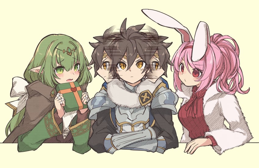 alynna, deena, and dyer (puzzle & dragons and 1 more) drawn by kuuron_(moesann17)