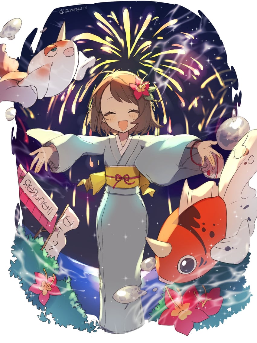 gloria, goldeen, and seaking (pokemon and 1 more) drawn by sumeragi1101