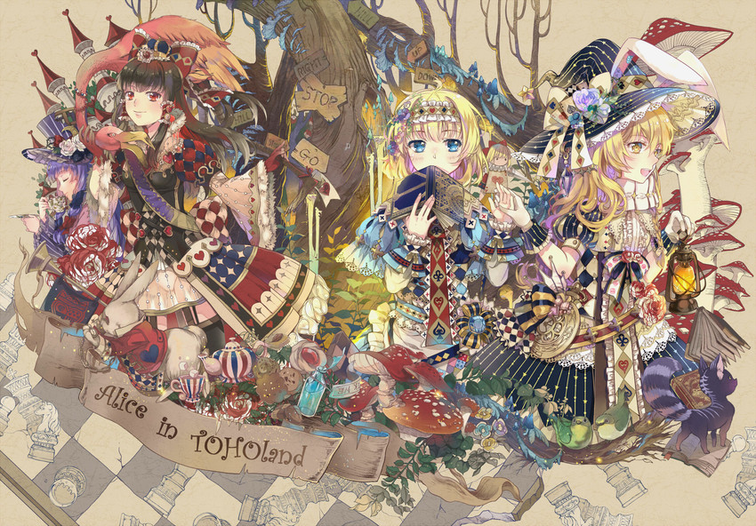 hakurei reimu, kirisame marisa, alice margatroid, patchouli knowledge, shanghai doll, and 4 more (touhou and 1 more) drawn by ekita_kuro