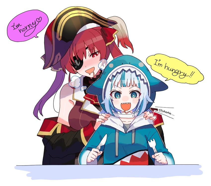 gawr gura and houshou marine (hololive and 1 more) drawn by 13_(spice!!)