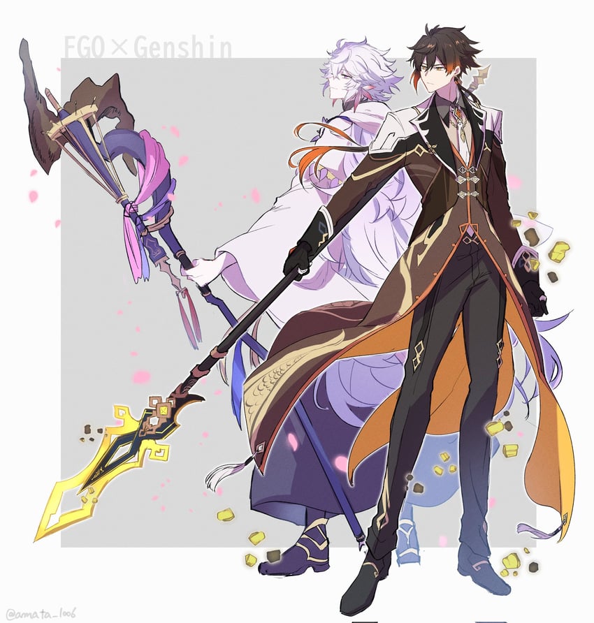 zhongli and merlin (fate and 2 more) drawn by amata1006